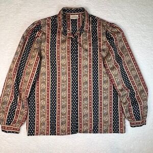 Vintage Country Suburbans Paisley Stripe Blouse Boho Retro Button Shirt M Est